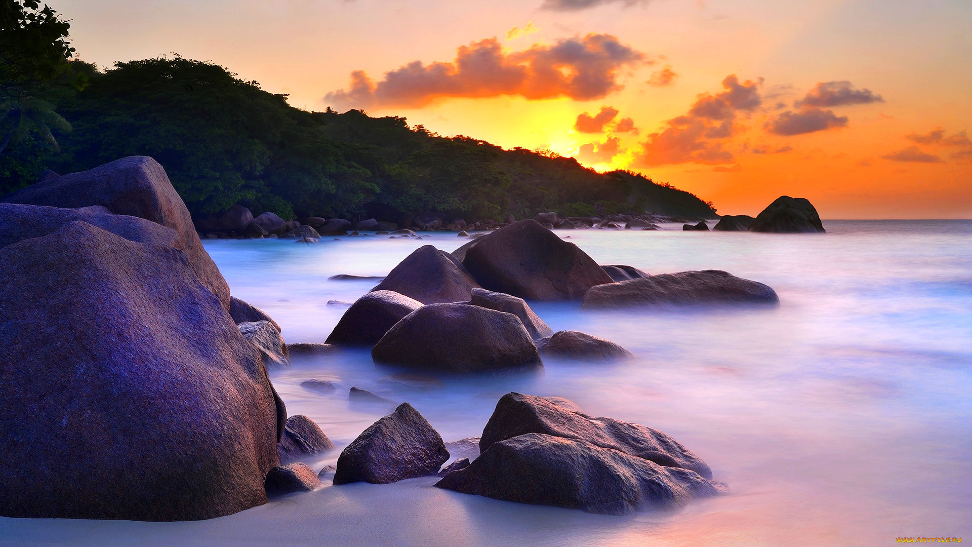 rocky, beach, at, sunset, , , , , , 